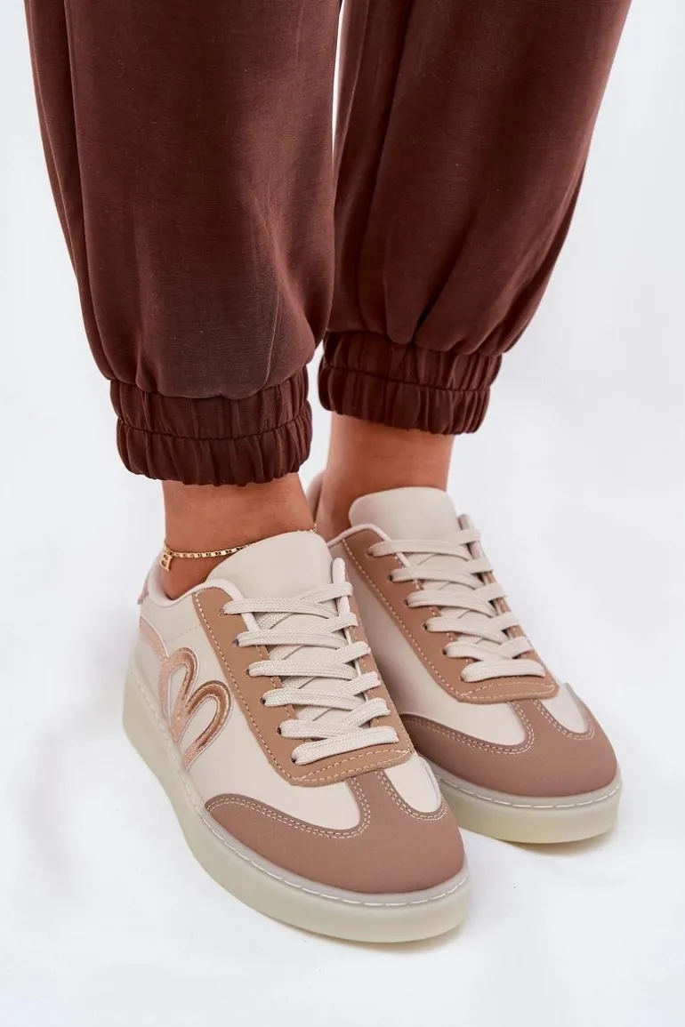 Niskie Buty Sportowe Damskie Z Eko Skóry Beżowe Iladira