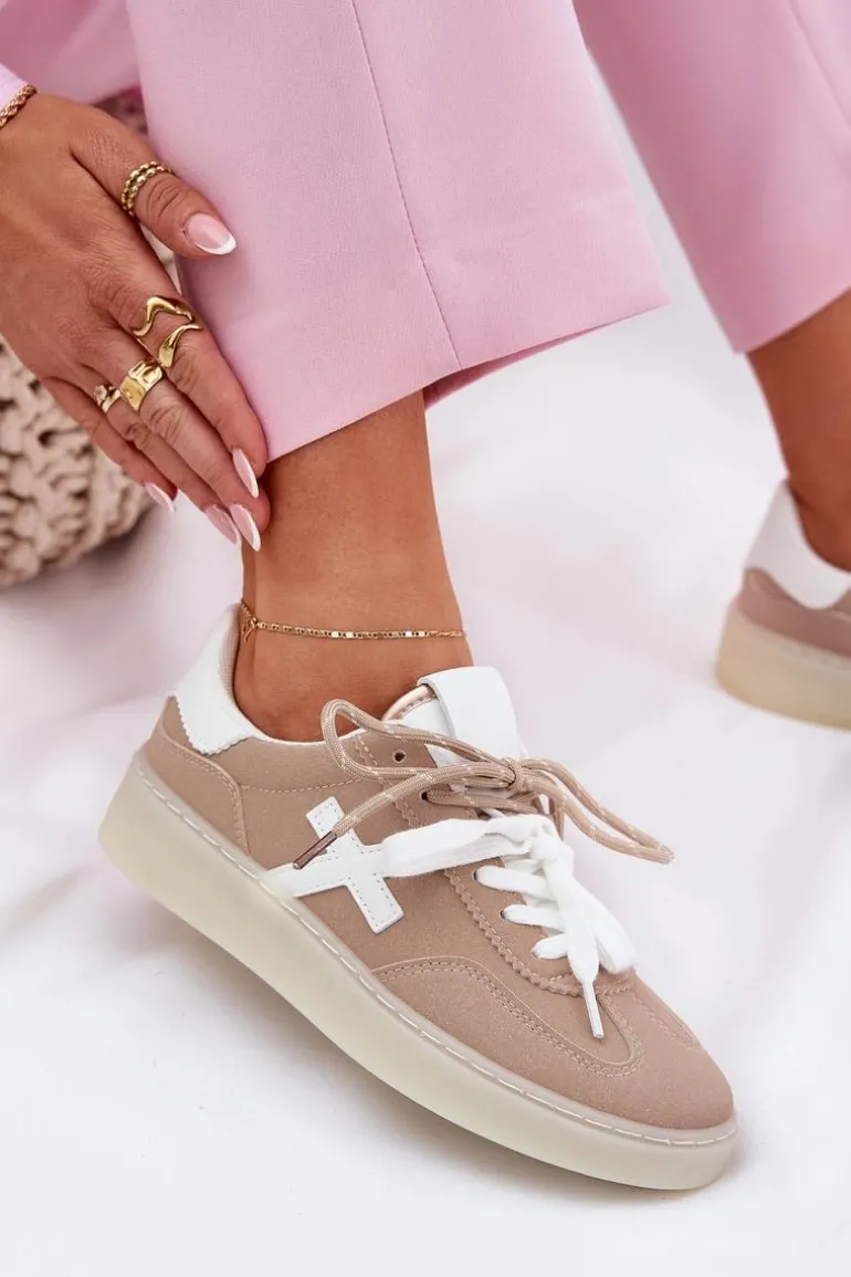 Niskie Buty Sportowe Damskie Beżowe Zelevelis