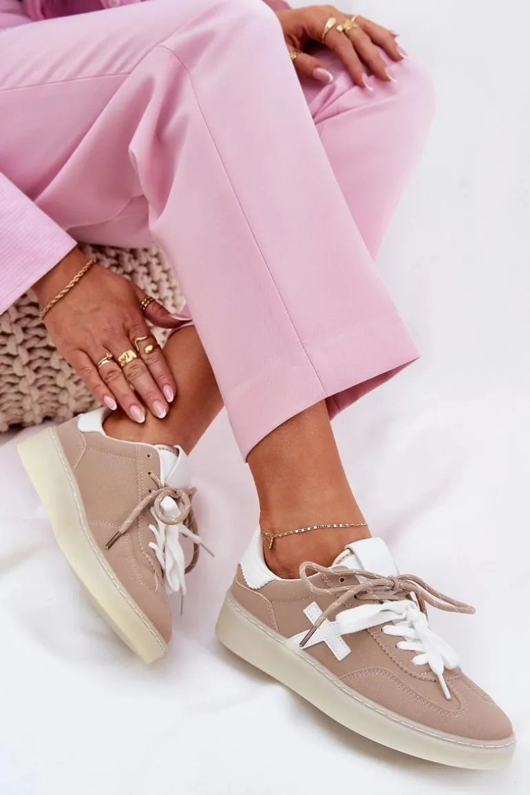 Niskie Buty Sportowe Damskie Beżowe Zelevelis