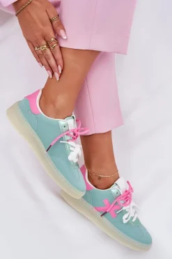 Niskie Buty Sportowe Damskie W Panterkę Miętowo-Różowe Zelevelis