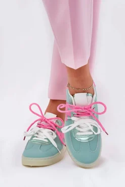 Niskie Buty Sportowe Damskie W Panterkę Miętowo-Różowe Zelevelis