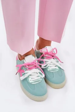 Niskie Buty Sportowe Damskie W Panterkę Miętowo-Różowe Zelevelis