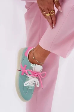 Niskie Buty Sportowe Damskie W Panterkę Miętowo-Różowe Zelevelis