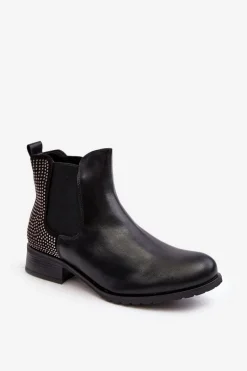 Niskie Damskie Botki Sztyblety Ze Zdobieniem Czarne Donname