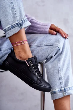 Niskie Damskie Skórzane Trampki Big Star KK274006 Czarne