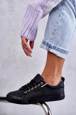 Niskie Damskie Skórzane Trampki Big Star KK274006 Czarne