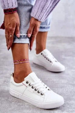 Niskie Damskie Skórzane Trampki Big Star KK274005 Białe