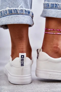 Niskie Damskie Skórzane Trampki Big Star KK274005 Białe