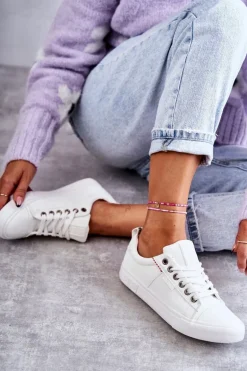 Niskie Damskie Skórzane Trampki Big Star KK274005 Białe