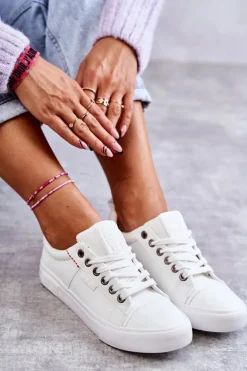 Niskie Damskie Skórzane Trampki Big Star KK274005 Białe