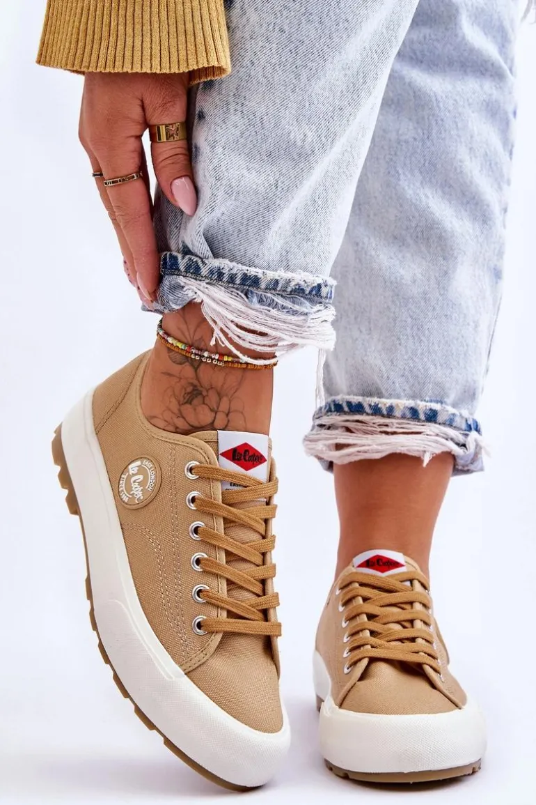 Niskie Damskie Trampki Na Platformie Lee Cooper LCW-23-44-1655L Beżowe