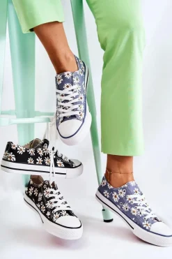 Niskie Damskie Trampki W Kwiaty Niebieskie Janey