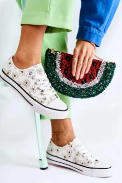 Niskie Damskie Trampki W Kwiaty Białe Janey