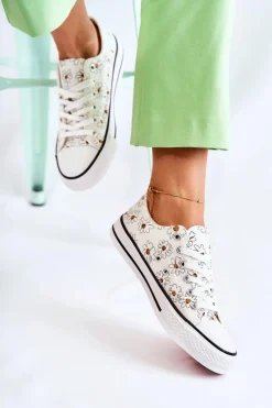 Niskie Damskie Trampki W Kwiaty Białe Janey