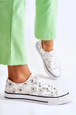 Niskie Damskie Trampki W Kwiaty Białe Janey