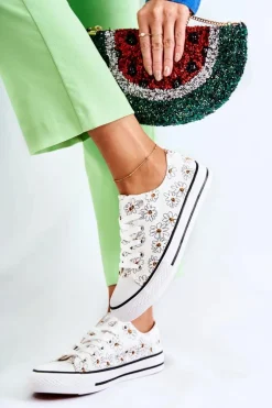 Niskie Damskie Trampki W Kwiaty Białe Janey