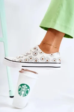 Niskie Damskie Trampki W Kwiaty Białe Janey