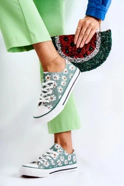 Niskie Damskie Trampki W Kwiaty Zielone Janey