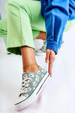 Niskie Damskie Trampki W Kwiaty Zielone Janey