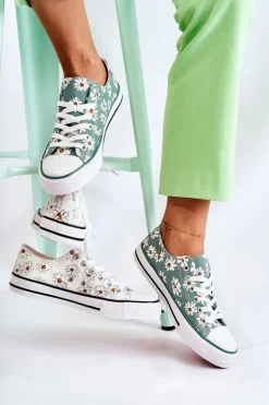 Niskie Damskie Trampki W Kwiaty Zielone Janey