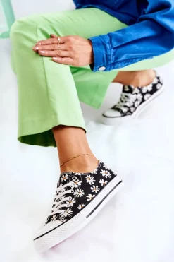 Niskie Damskie Trampki W Kwiaty Czarne Janey