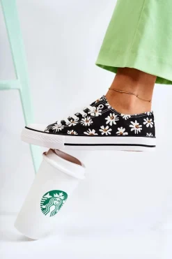 Niskie Damskie Trampki W Kwiaty Czarne Janey