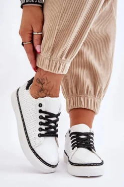 Niskie Damskie Trampki Z Perforacją Biało-Czarne Daxton