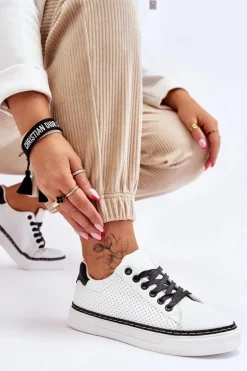 Niskie Damskie Trampki Z Perforacją Biało-Czarne Daxton