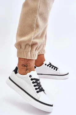 Niskie Damskie Trampki Z Perforacją Biało-Czarne Daxton