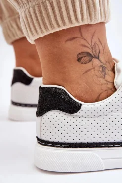 Niskie Damskie Trampki Z Perforacją Biało-Czarne Daxton