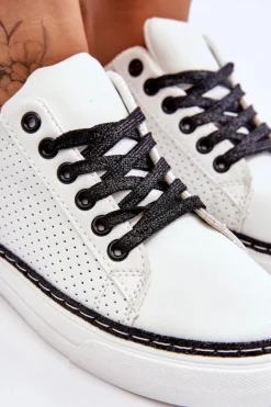 Niskie Damskie Trampki Z Perforacją Biało-Czarne Daxton