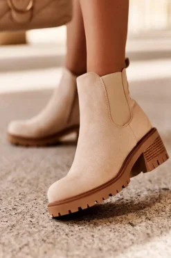 Niskie Klasyczne Zamszowe Botki Sztyblety Jasnobeżowe Lalyllis