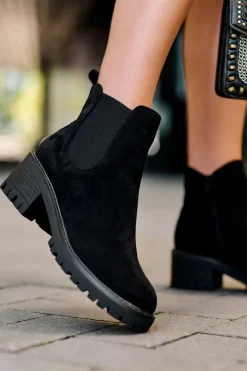 Niskie Klasyczne Zamszowe Botki Sztyblety Czarne Lalyllis