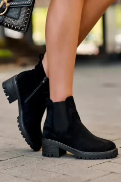 Niskie Klasyczne Zamszowe Botki Sztyblety Czarne Lalyllis