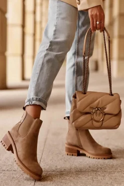 Niskie Klasyczne Zamszowe Botki Sztyblety Beżowe Lalyllis