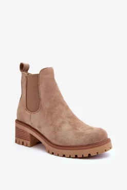 Niskie Klasyczne Zamszowe Botki Sztyblety Beżowe Lalyllis