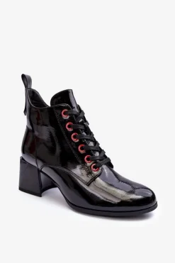 Niskie Lakierowane Botki Sznurowane S.Barski MR870-66 Czarne