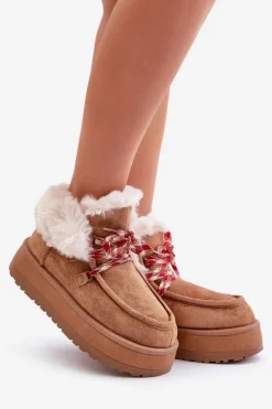Niskie Śniegowce Damskie Na Platformie Z Futerkiem Camel Neathren