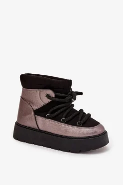 Niskie Śniegowce Damskie Ocieplane Futerkiem Z Grubym Wiązaniem Czarne Xarina