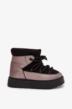 Niskie Śniegowce Damskie Ocieplane Futerkiem Z Grubym Wiązaniem Czarne Xarina