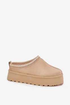 Niskie Śniegowce Damskie Z Haftem Na Platformie Jasnobeżowe Narirya