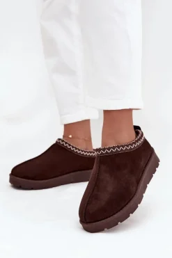 Niskie Śniegowce Damskie Z Haftem Czekoladowe Juvielle