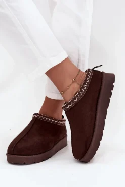 Niskie Śniegowce Damskie Z Haftem Czekoladowe Juvielle