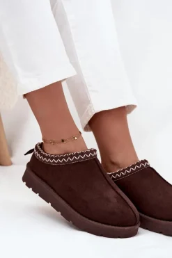 Niskie Śniegowce Damskie Z Haftem Czekoladowe Juvielle