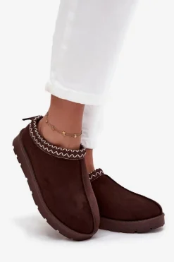 Niskie Śniegowce Damskie Z Haftem Czekoladowe Juvielle