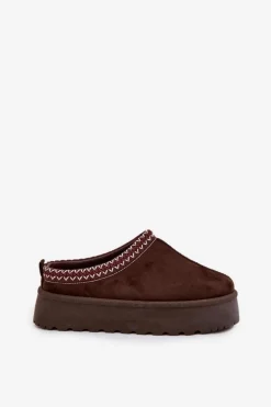 Niskie Śniegowce Damskie Z Haftem Na Platformie Czekoladowe Narirya