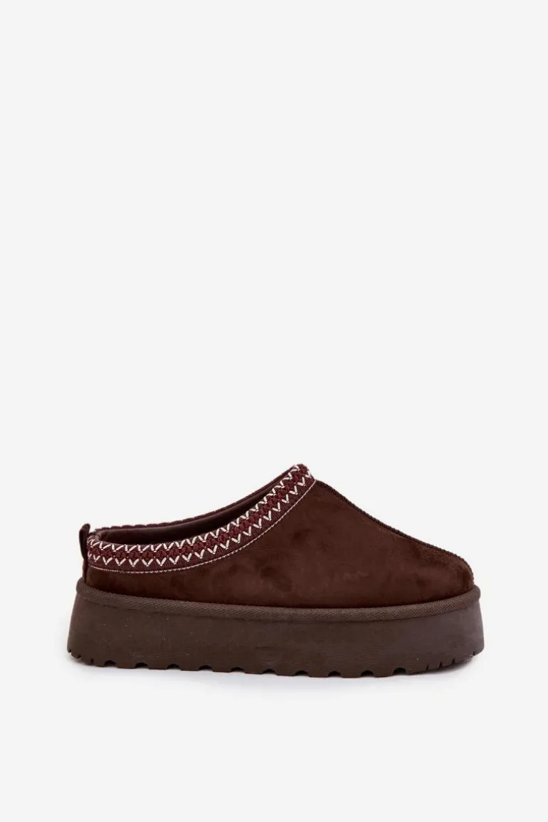 Niskie Śniegowce Damskie Z Haftem Na Platformie Czekoladowe Narirya