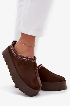 Niskie Śniegowce Damskie Z Haftem Na Platformie Czekoladowe Narirya