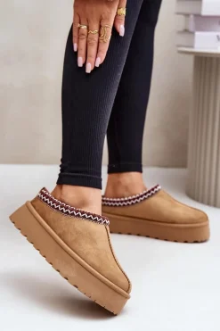 Niskie Śniegowce Damskie Z Haftem Na Platformie Camel Narirya