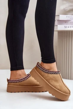 Niskie Śniegowce Damskie Z Haftem Na Platformie Camel Narirya